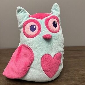 Light Blue Owl with Pink Wings and Heart Embellishment 12"